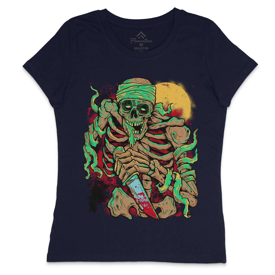 Skeleton Knife Womens Crew Neck T-Shirt Horror D081