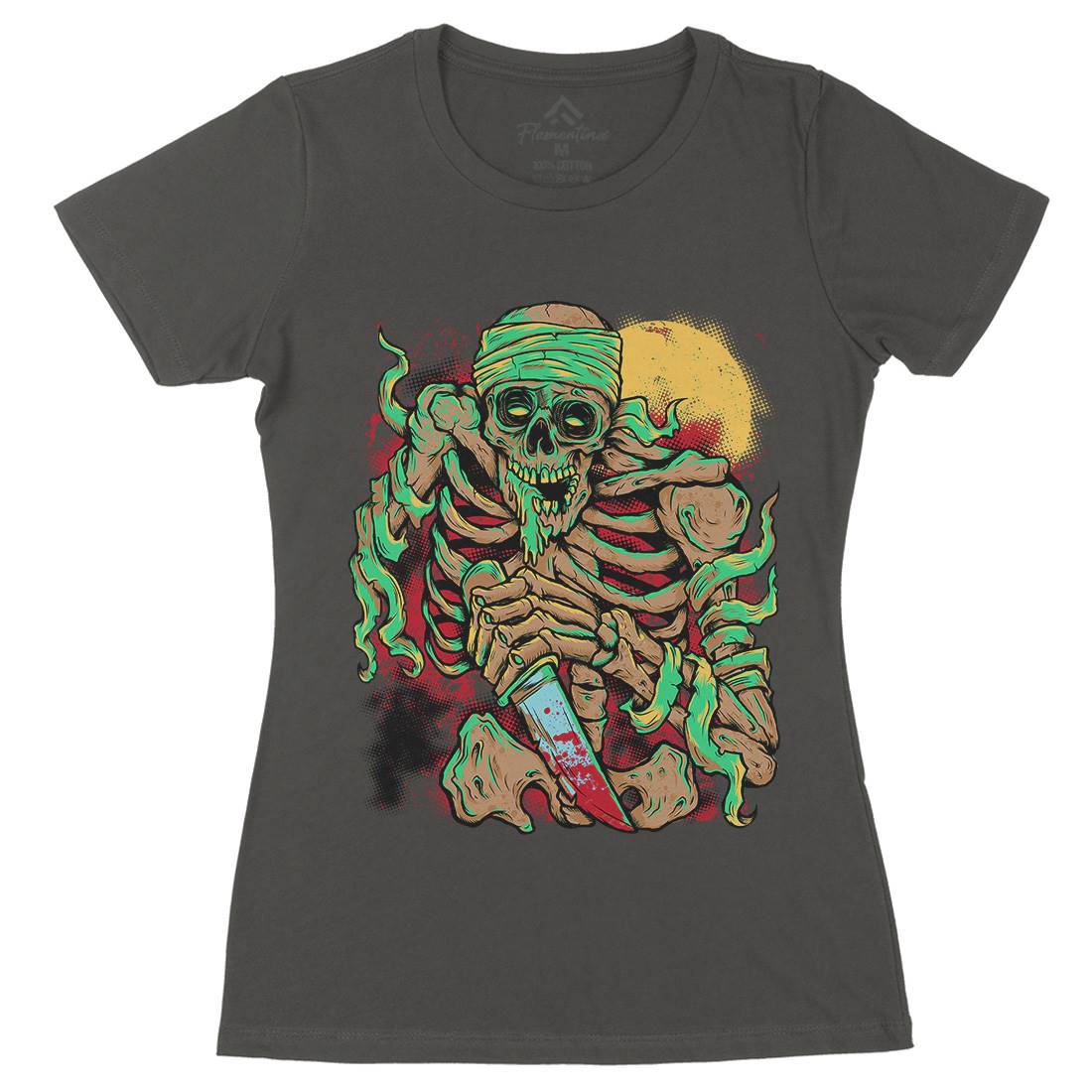 Skeleton Knife Womens Organic Crew Neck T-Shirt Horror D081