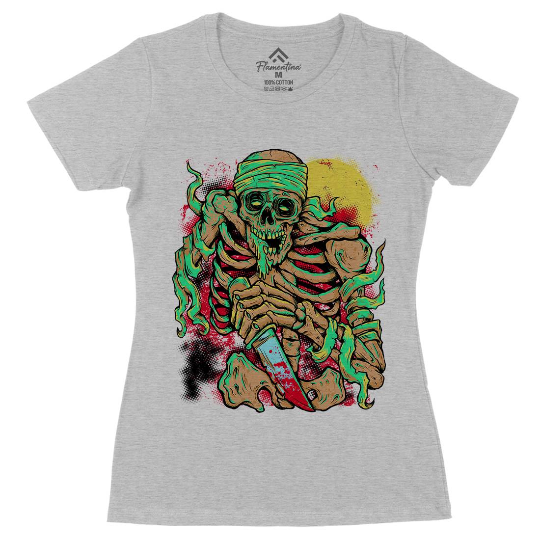 Skeleton Knife Womens Organic Crew Neck T-Shirt Horror D081