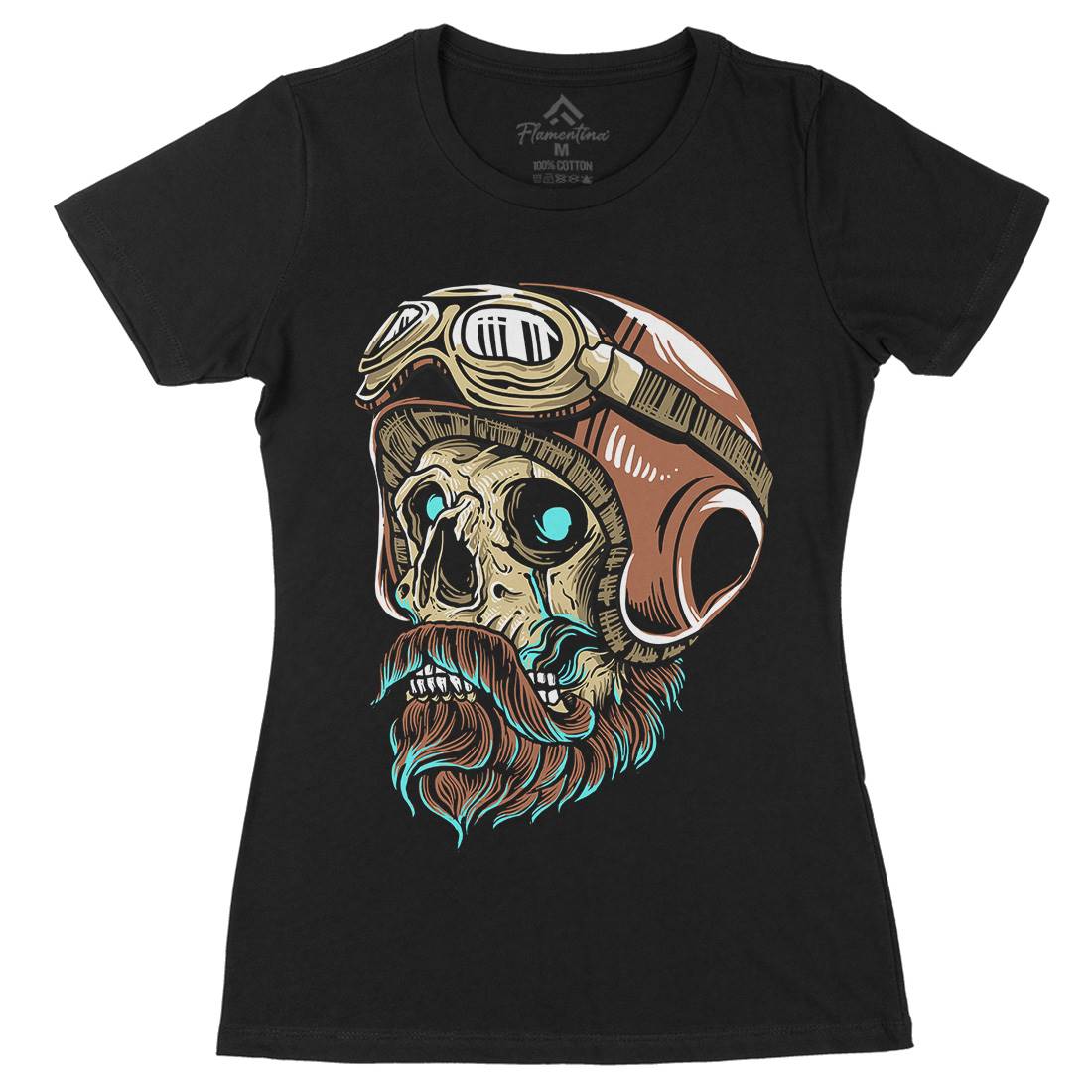 Skull Biker Womens Organic Crew Neck T-Shirt Motorcycles D082