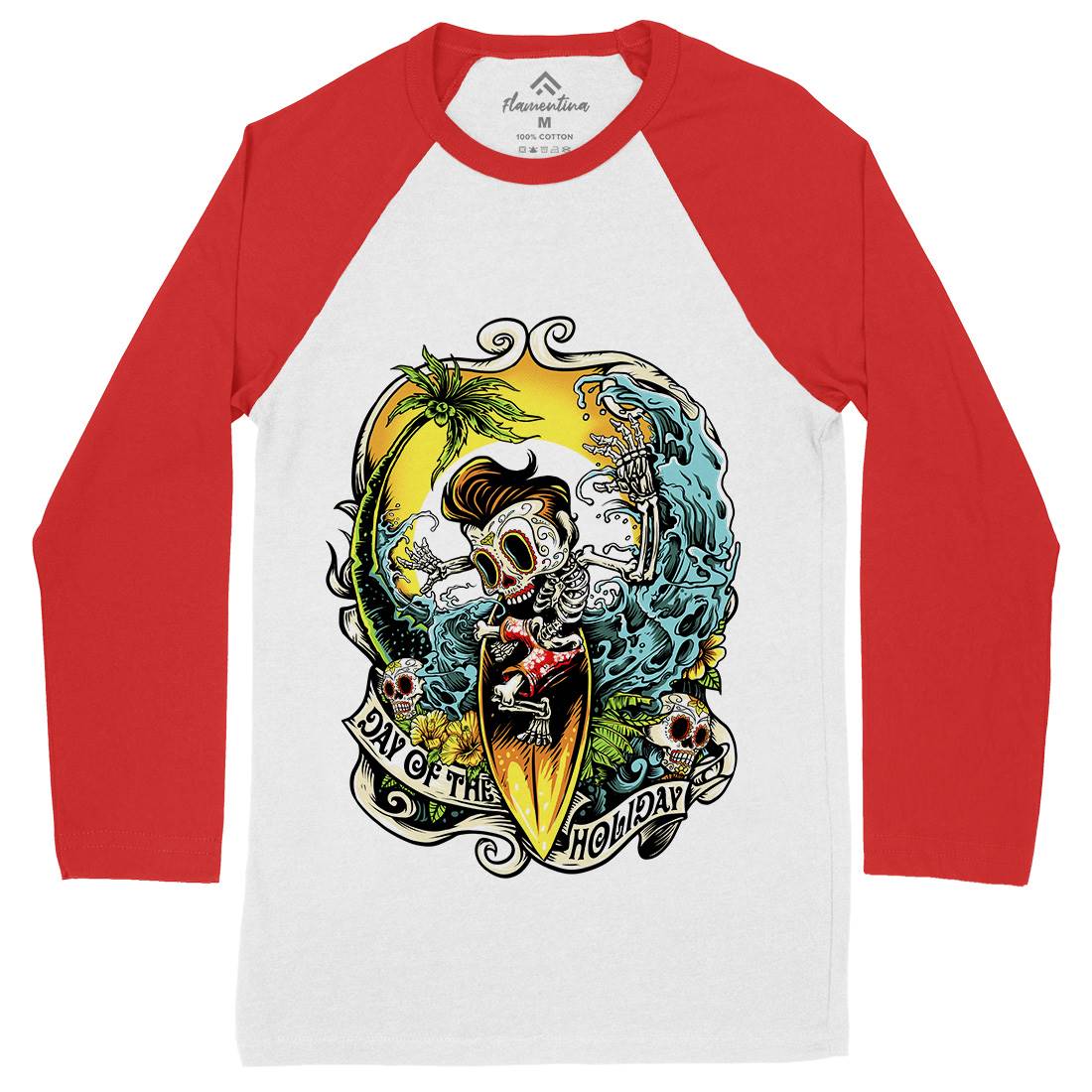 Skull Mens Long Sleeve Baseball T-Shirt Holiday D083