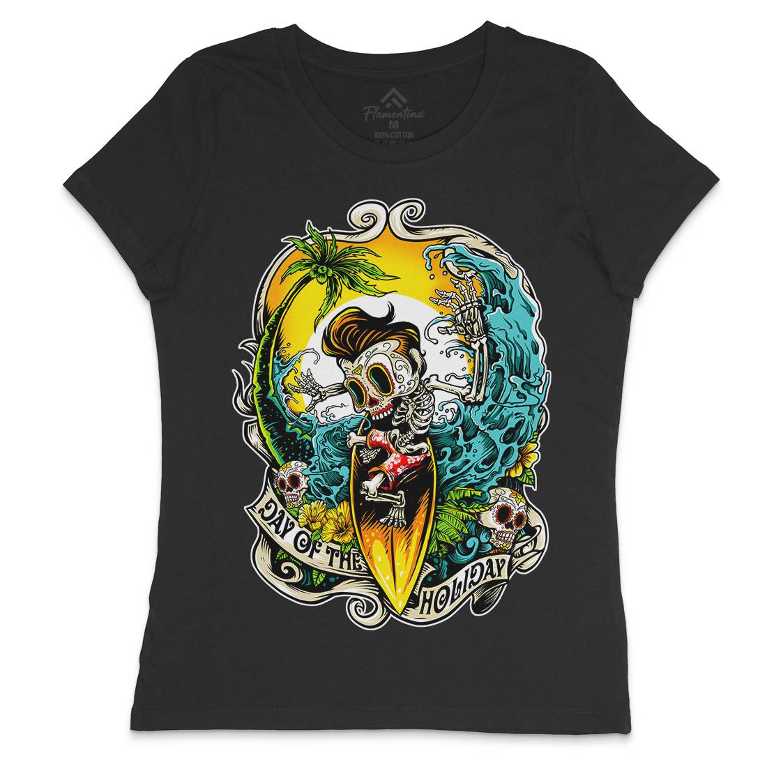 Skull Womens Crew Neck T-Shirt Holiday D083