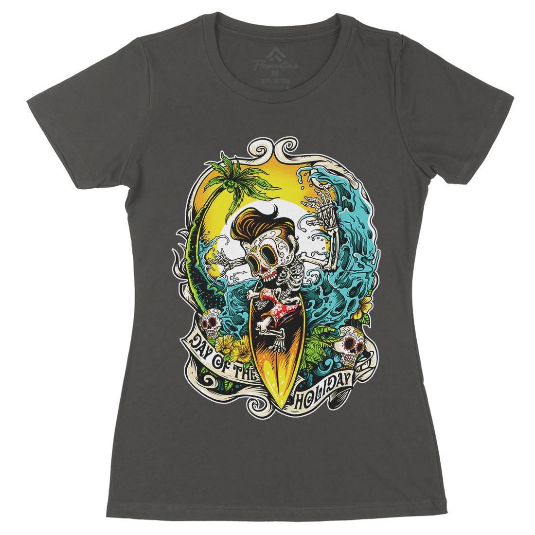 Skull Womens Organic Crew Neck T-Shirt Holiday D083