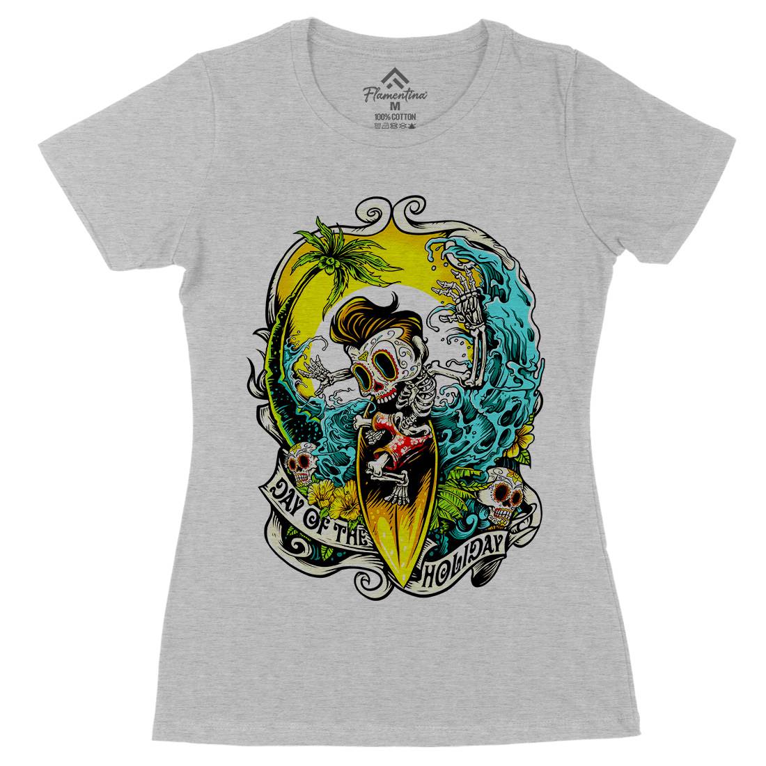 Skull Womens Organic Crew Neck T-Shirt Holiday D083