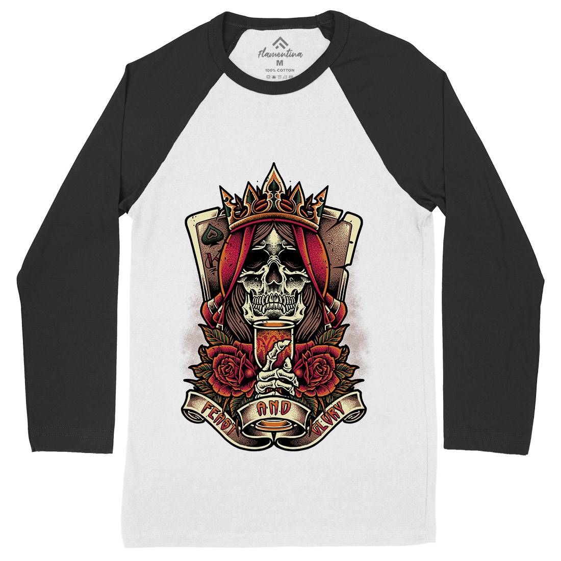 Skull King Mens Long Sleeve Baseball T-Shirt Horror D084