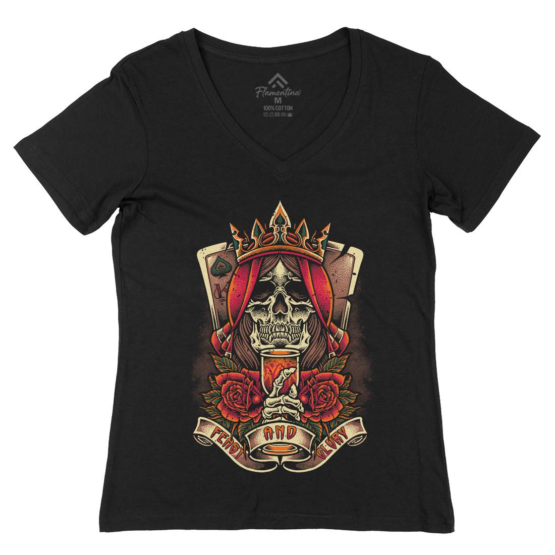 Skull King Womens Organic V-Neck T-Shirt Horror D084