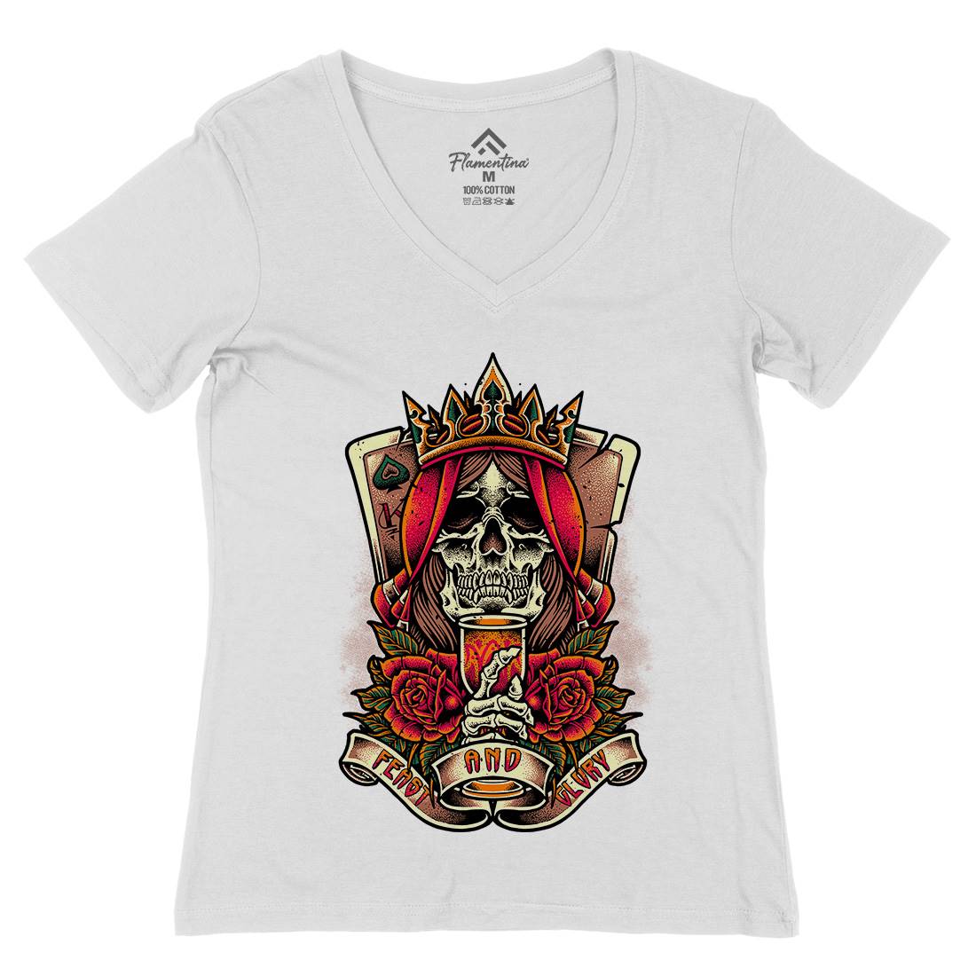 Skull King Womens Organic V-Neck T-Shirt Horror D084