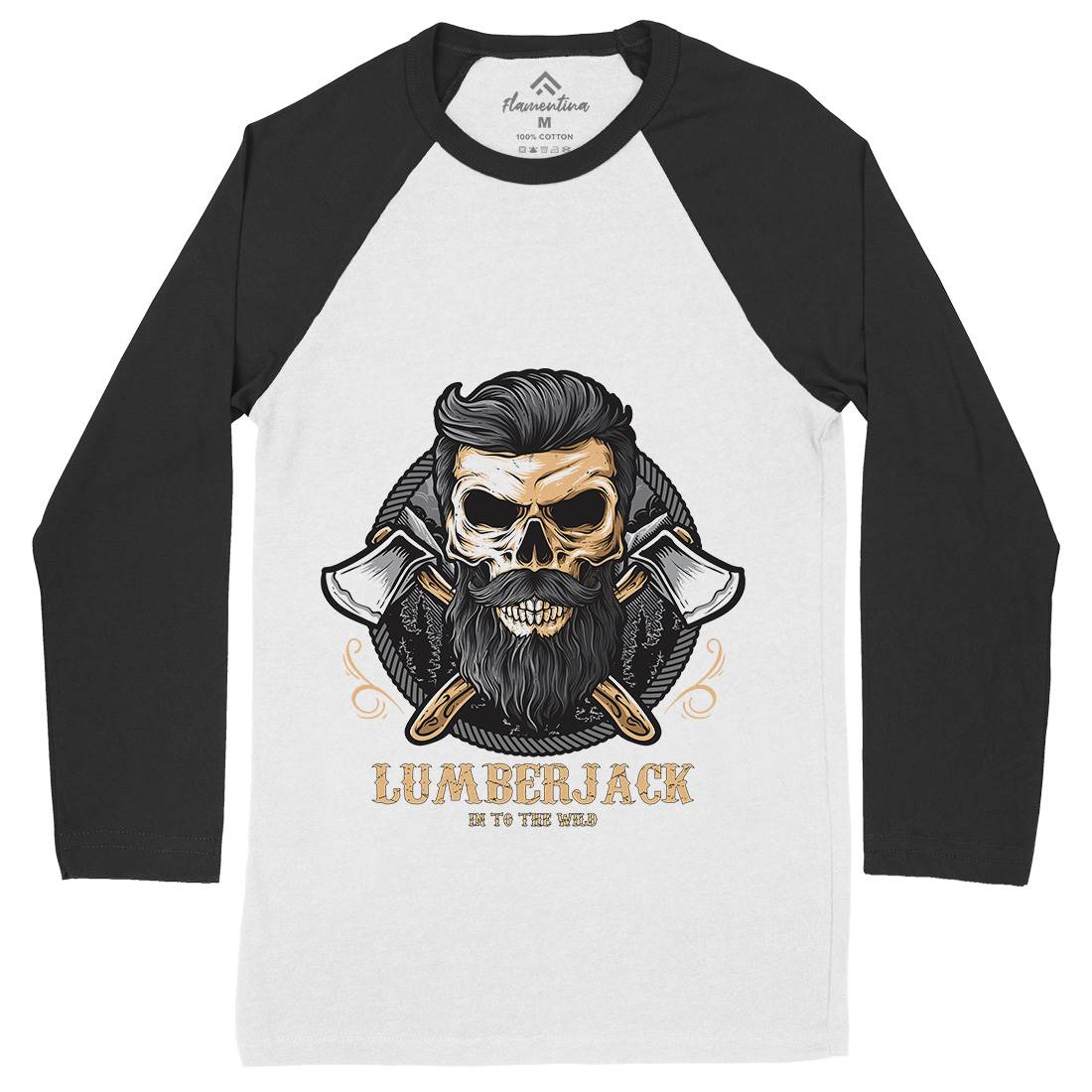 Skull Lumberjack Mens Long Sleeve Baseball T-Shirt Work D085