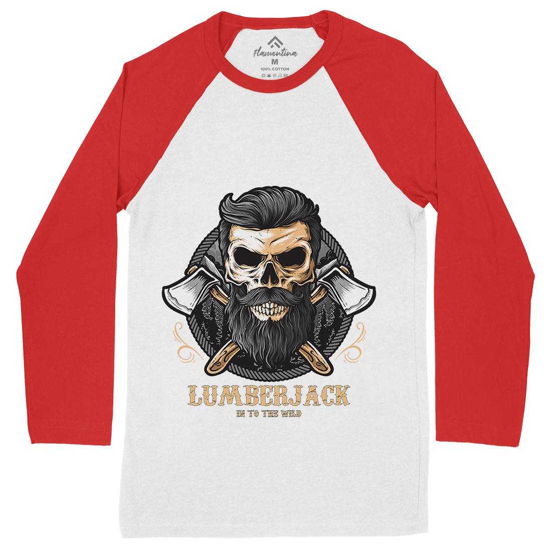 Skull Lumberjack Mens Long Sleeve Baseball T-Shirt Work D085