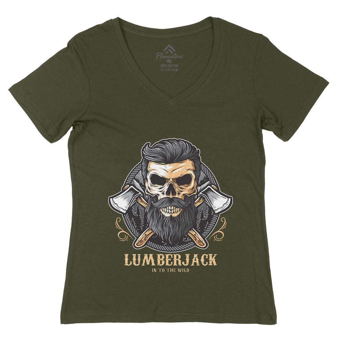 Skull Lumberjack Womens Organic V-Neck T-Shirt Work D085