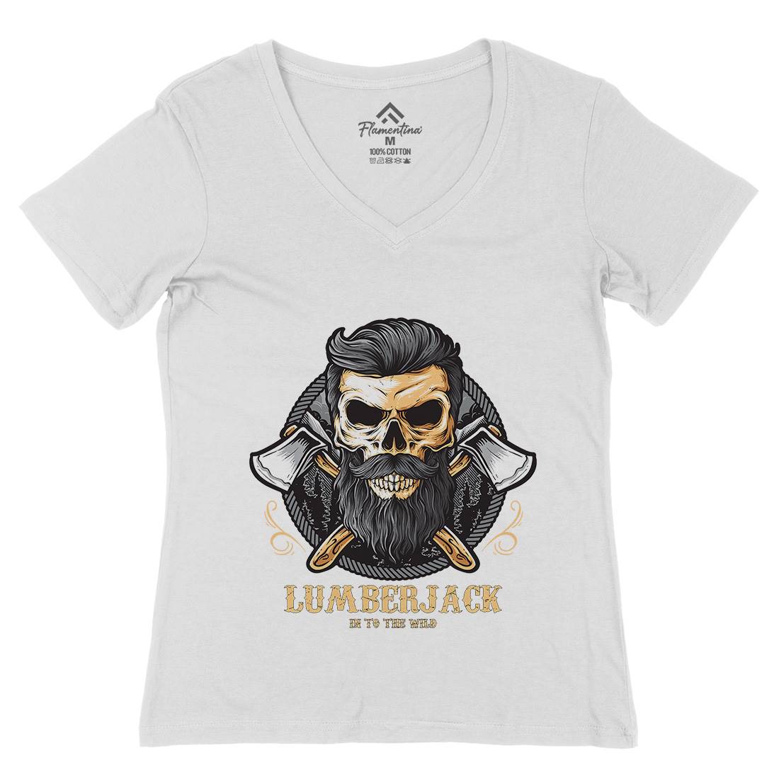 Skull Lumberjack Womens Organic V-Neck T-Shirt Work D085