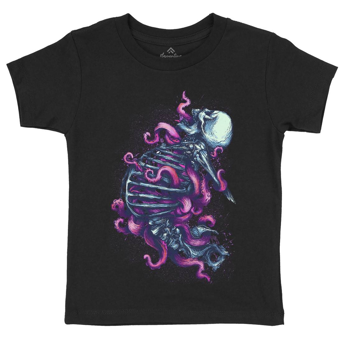 Skeleton Octopus Kids Crew Neck T-Shirt Horror D090