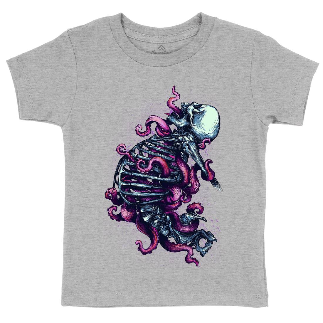 Skeleton Octopus Kids Organic Crew Neck T-Shirt Horror D090