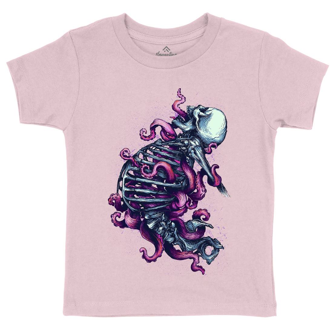 Skeleton Octopus Kids Crew Neck T-Shirt Horror D090