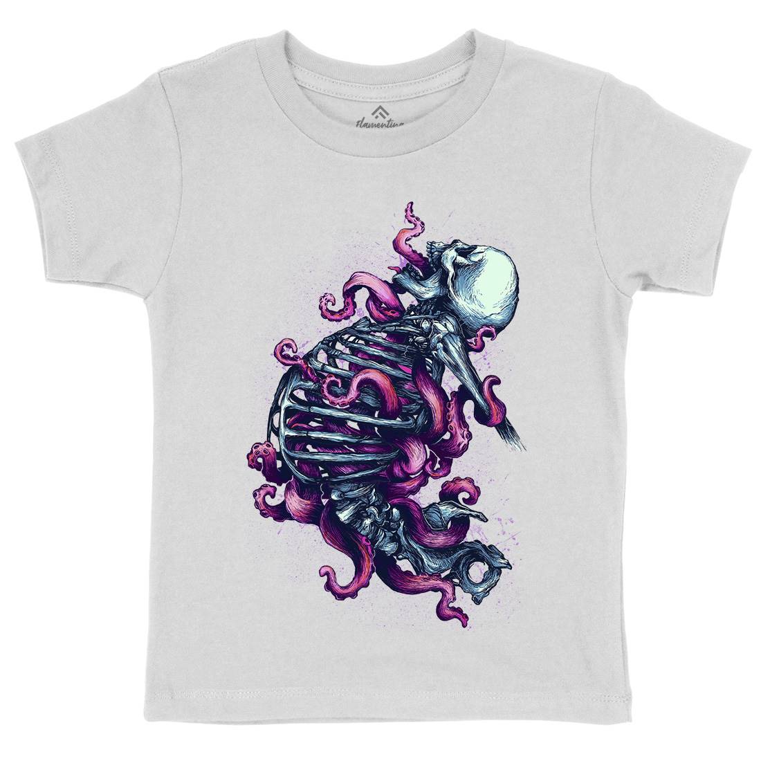 Skeleton Octopus Kids Organic Crew Neck T-Shirt Horror D090