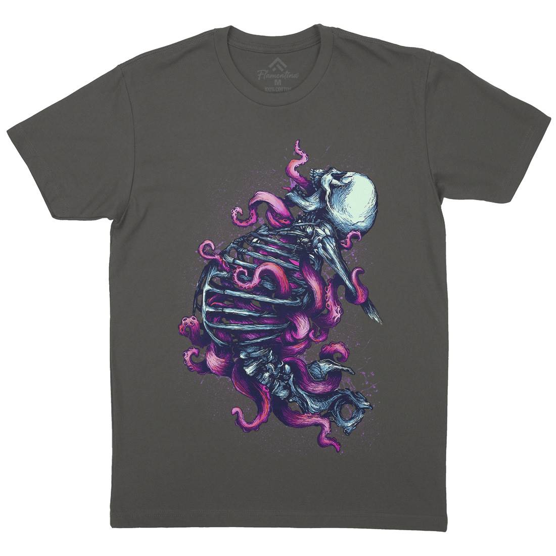 Skeleton Octopus Mens Crew Neck T-Shirt Horror D090