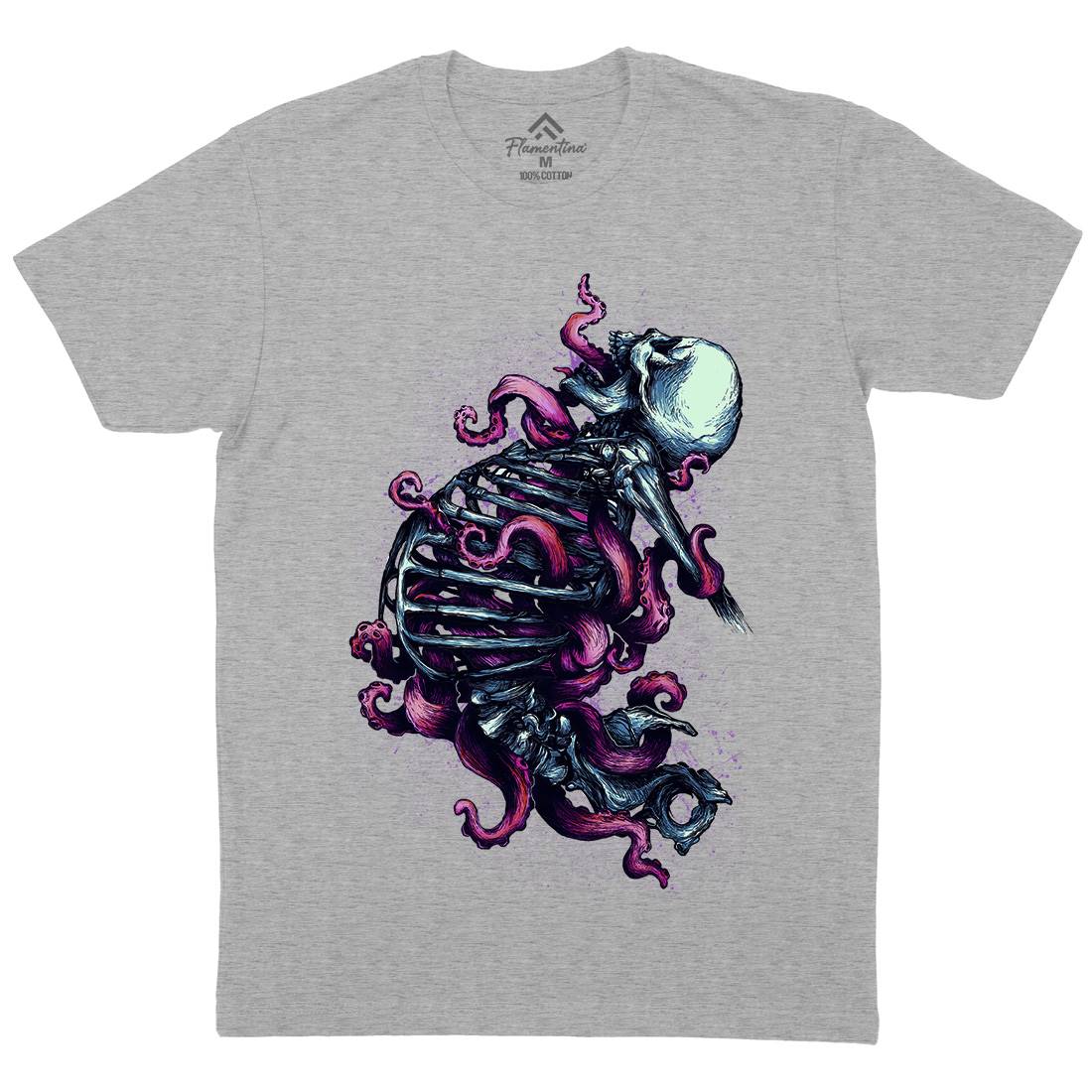 Skeleton Octopus Mens Organic Crew Neck T-Shirt Horror D090