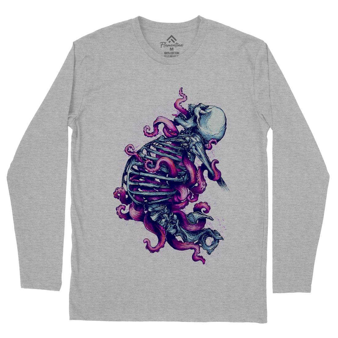 Skeleton Octopus Mens Long Sleeve T-Shirt Horror D090