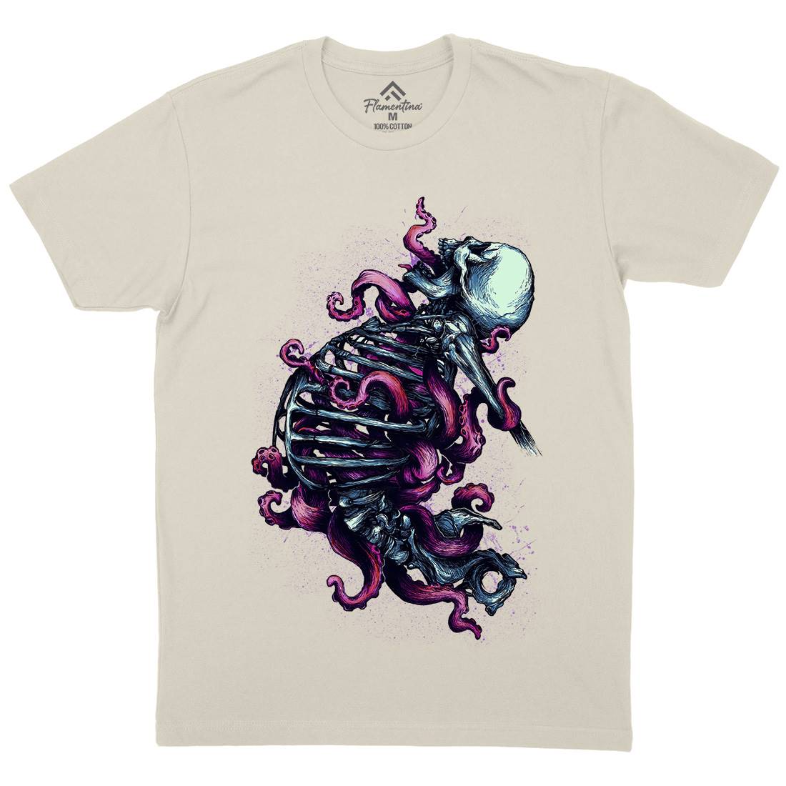 Skeleton Octopus Mens Organic Crew Neck T-Shirt Horror D090