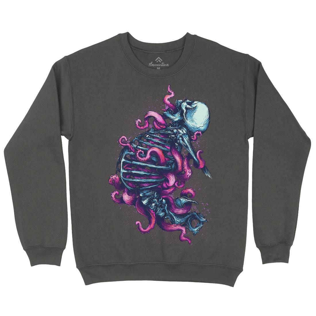 Skeleton Octopus Kids Crew Neck Sweatshirt Horror D090