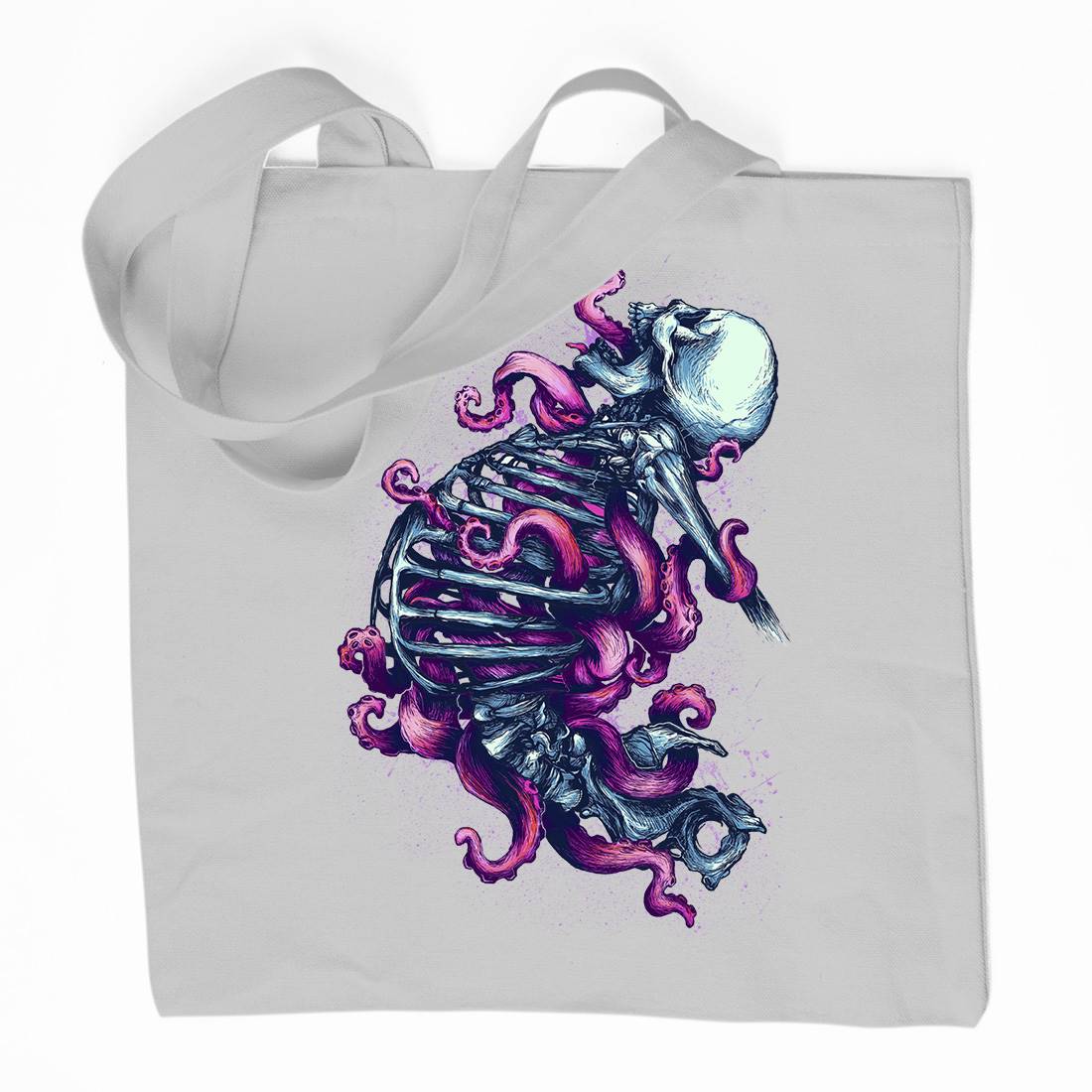 Skeleton Octopus Organic Premium Cotton Tote Bag Horror D090