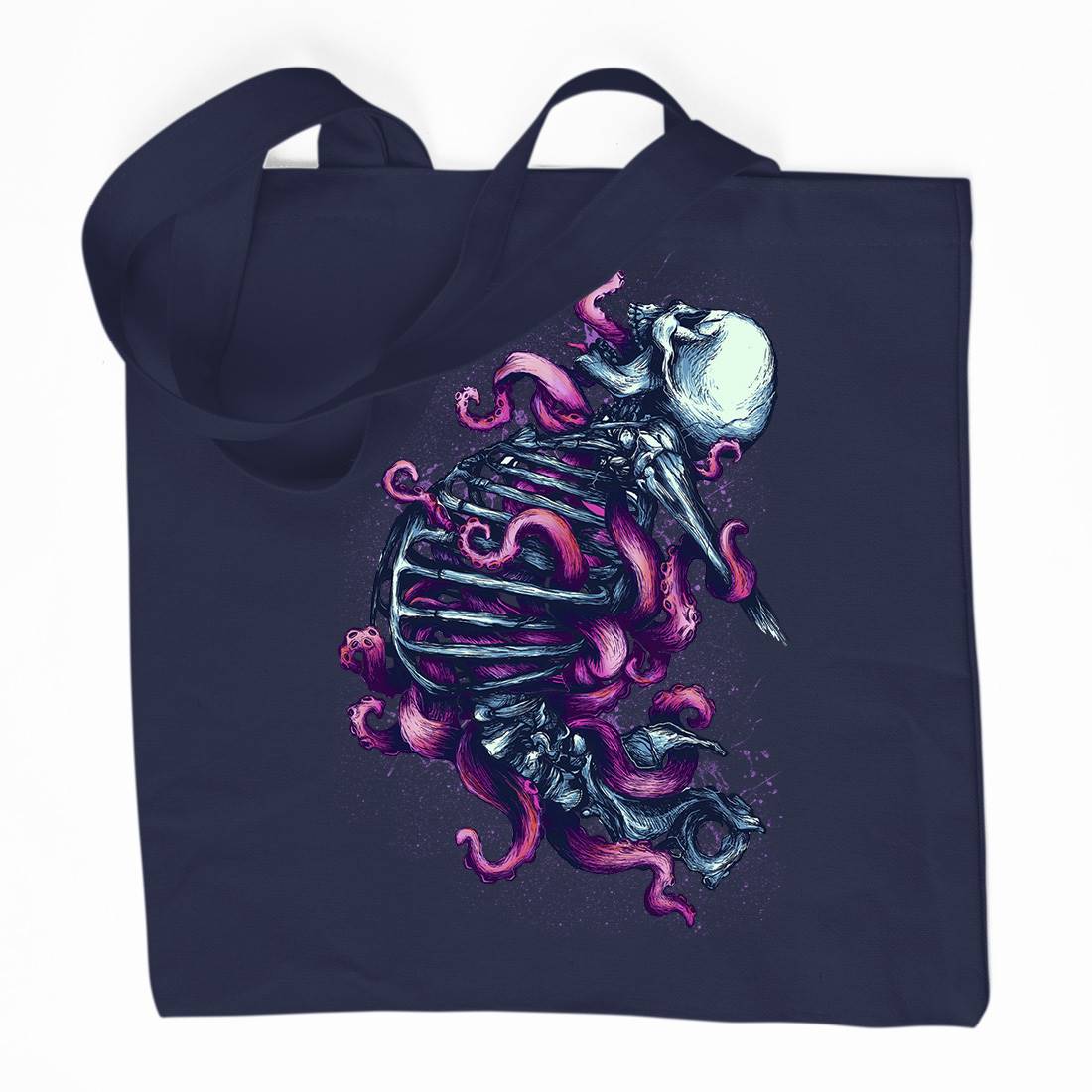 Skeleton Octopus Organic Premium Cotton Tote Bag Horror D090