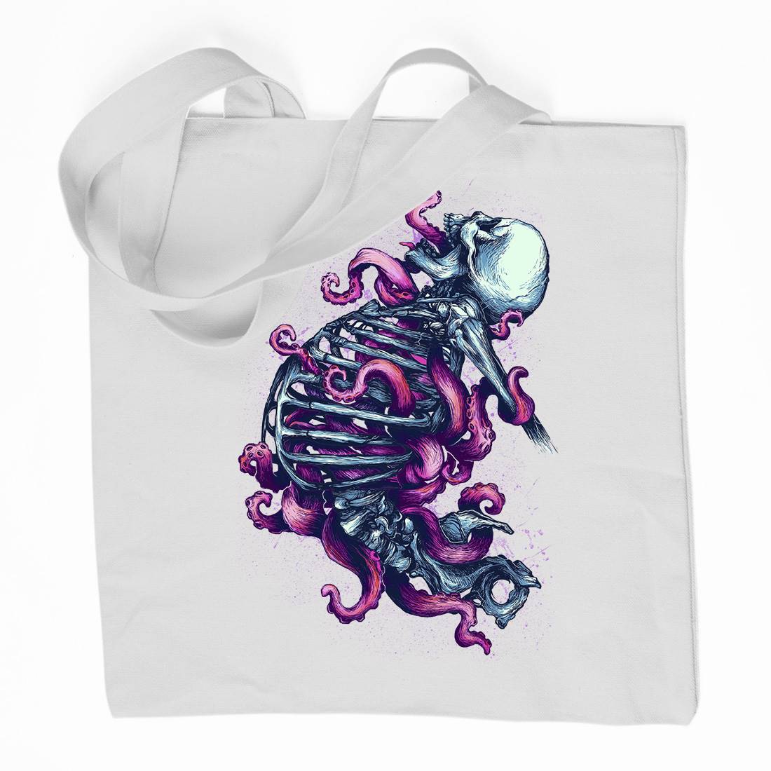 Skeleton Octopus Organic Premium Cotton Tote Bag Horror D090