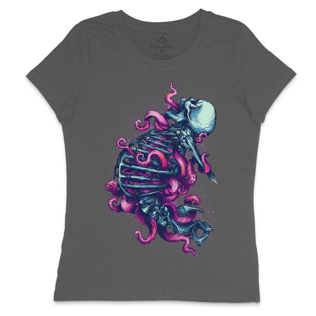 Skeleton Octopus Womens Crew Neck T-Shirt Horror D090