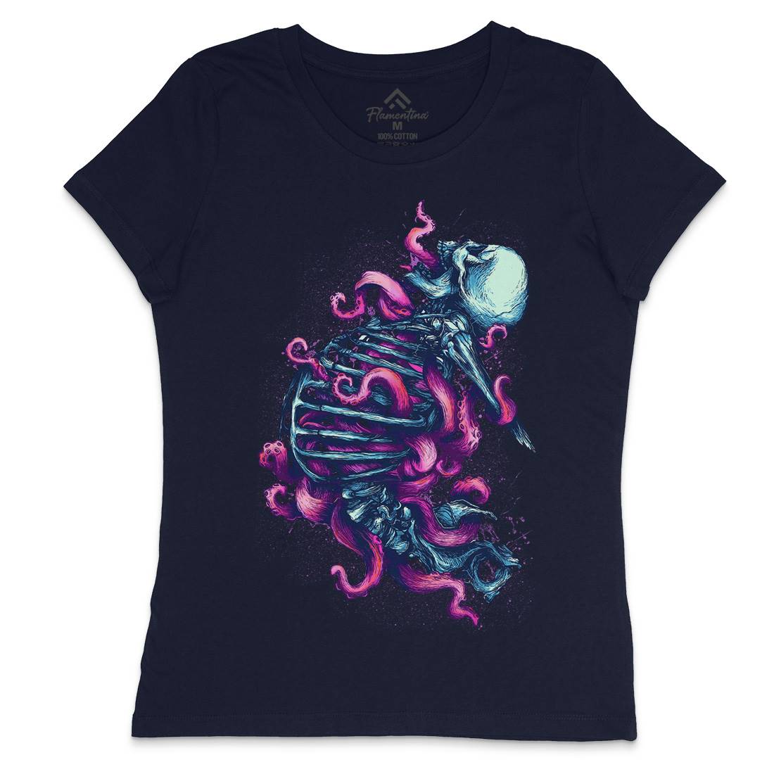 Skeleton Octopus Womens Crew Neck T-Shirt Horror D090