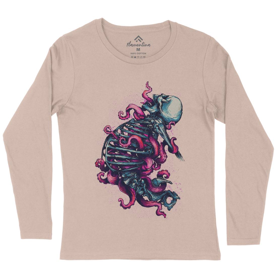 Skeleton Octopus Womens Long Sleeve T-Shirt Horror D090