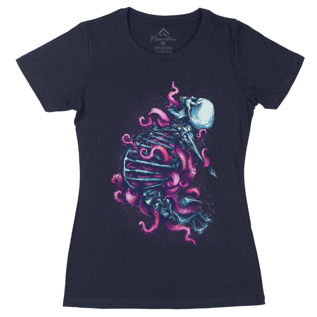 Skeleton Octopus Womens Organic Crew Neck T-Shirt Horror D090