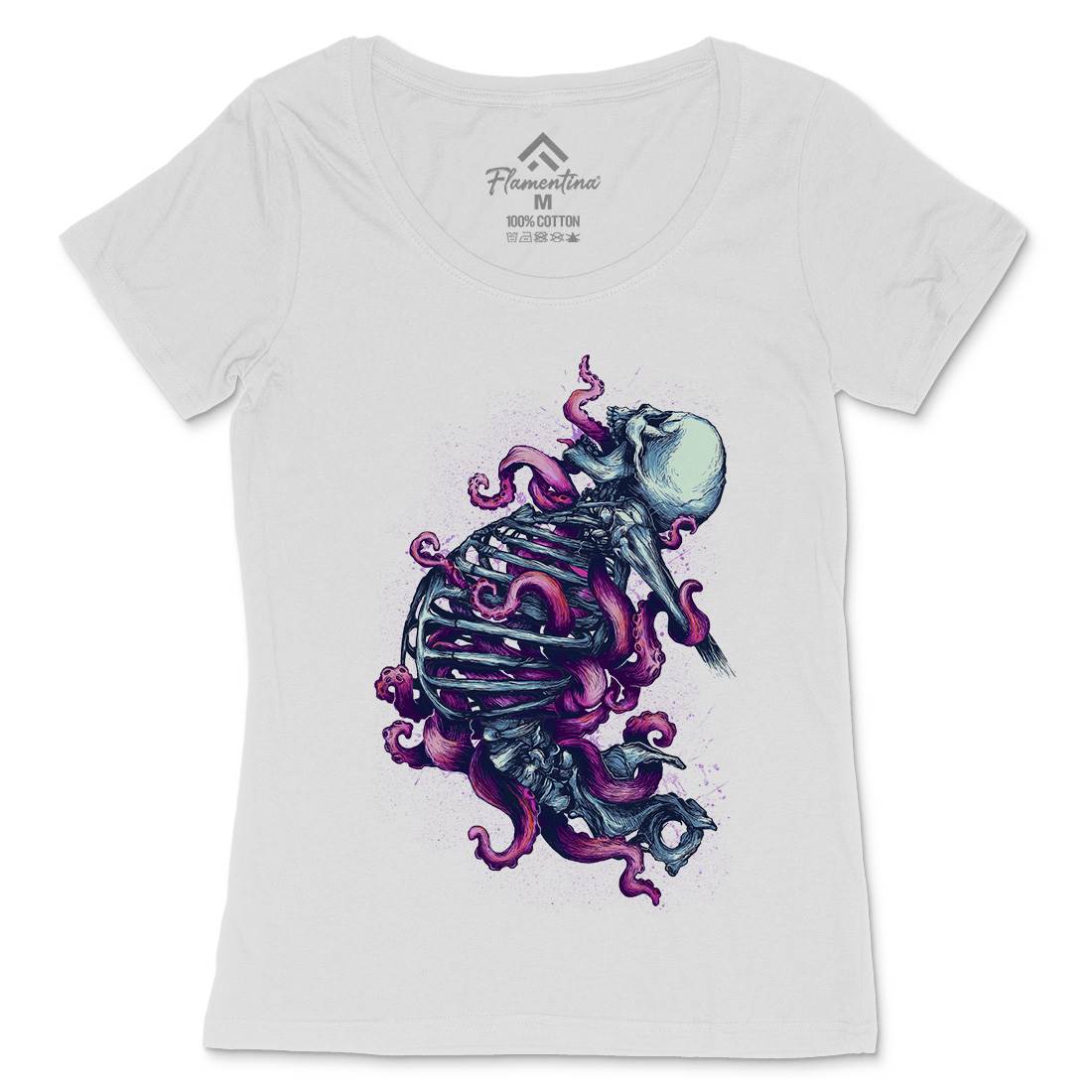 Skeleton Octopus Womens Scoop Neck T-Shirt Horror D090