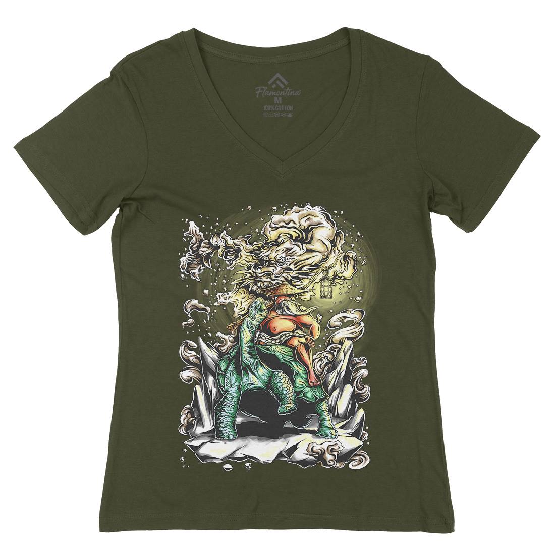 Wise Oldman Womens Organic V-Neck T-Shirt Asian D092