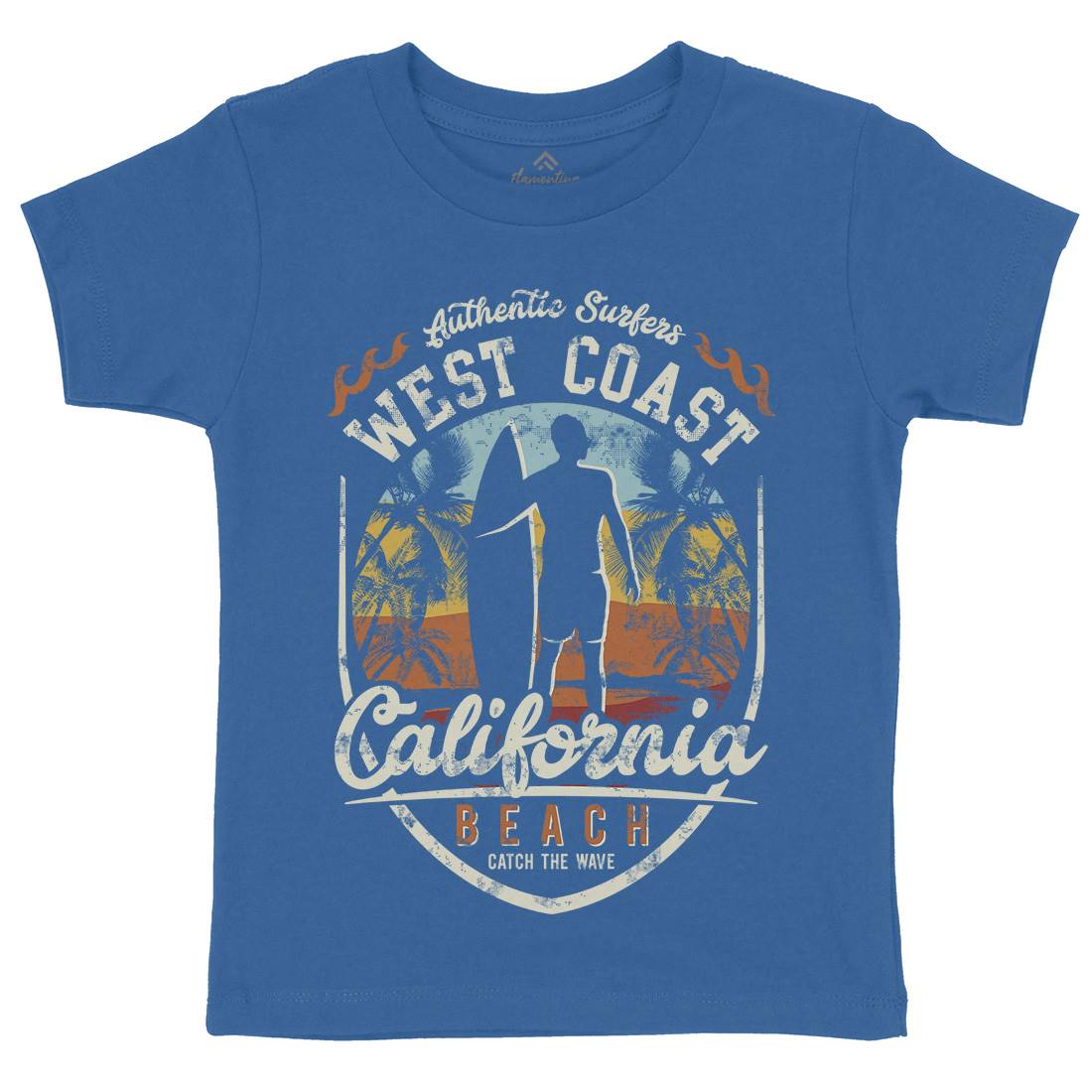 West Coast California Beach Kids Organic Crew Neck T-Shirt Holiday D095