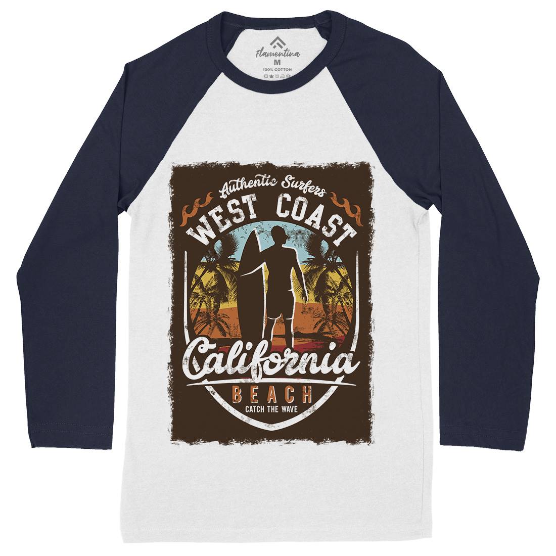 West Coast California Beach Mens Long Sleeve Baseball T-Shirt Holiday D095