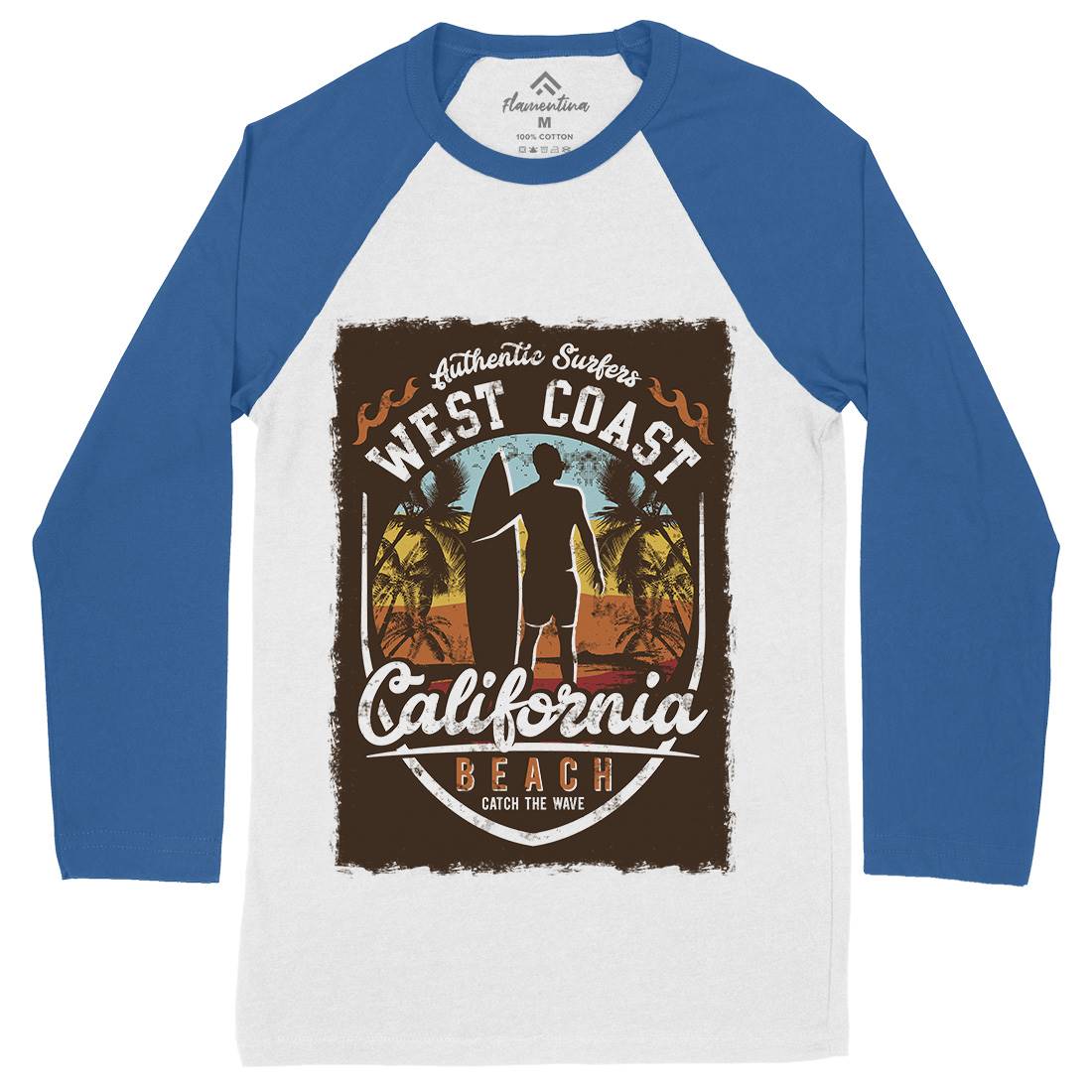 West Coast California Beach Mens Long Sleeve Baseball T-Shirt Holiday D095