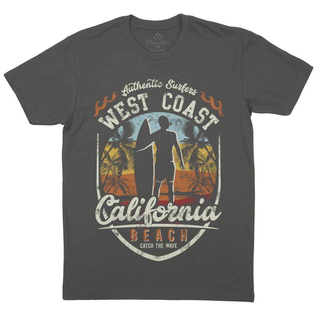 West Coast California Beach Mens Organic Crew Neck T-Shirt Holiday D095