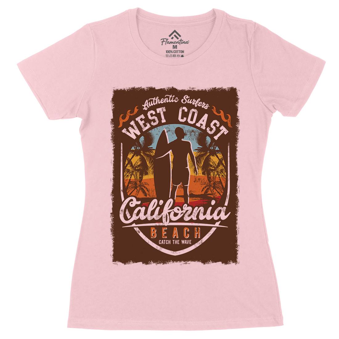 West Coast California Beach Womens Organic Crew Neck T-Shirt Holiday D095