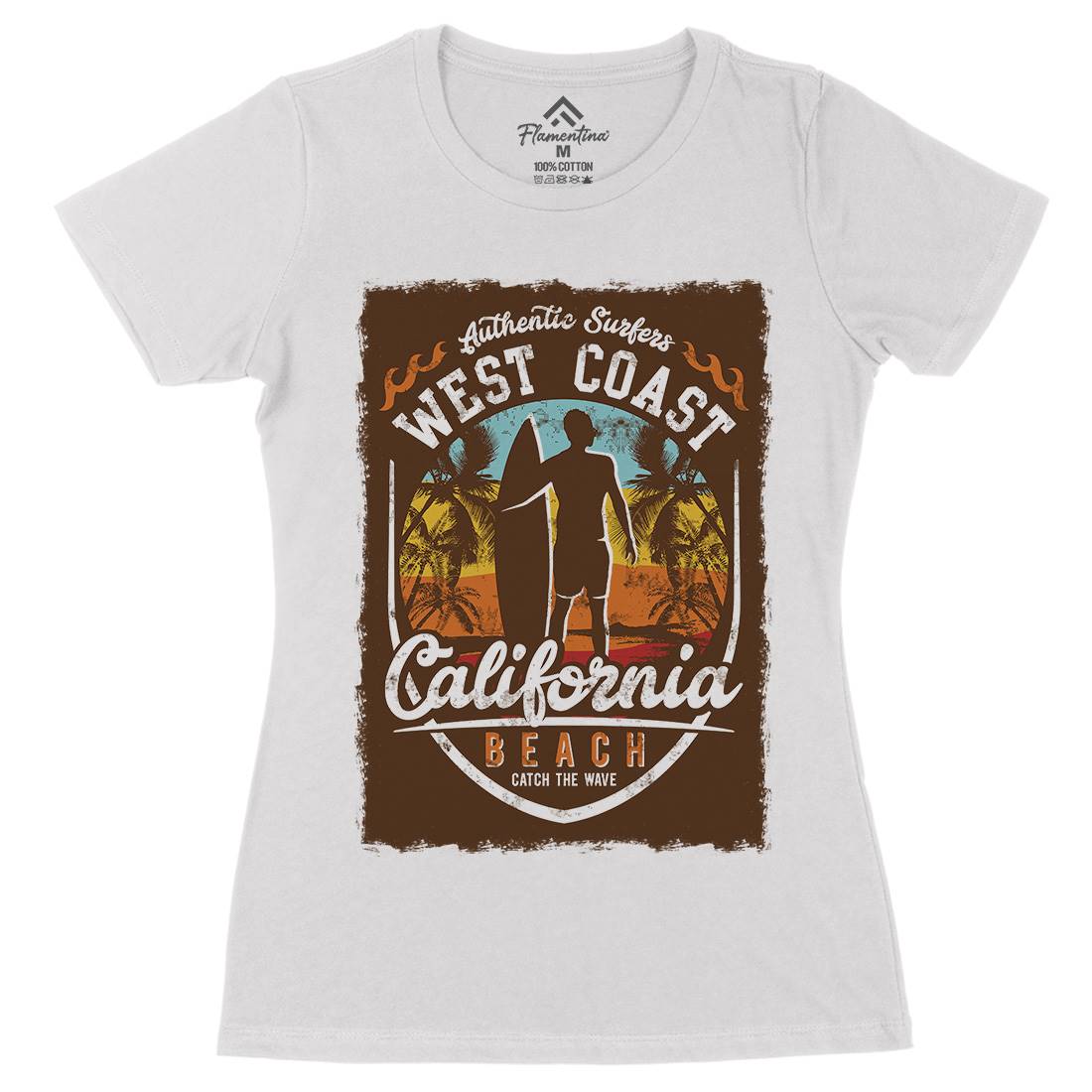 West Coast California Beach Womens Organic Crew Neck T-Shirt Holiday D095