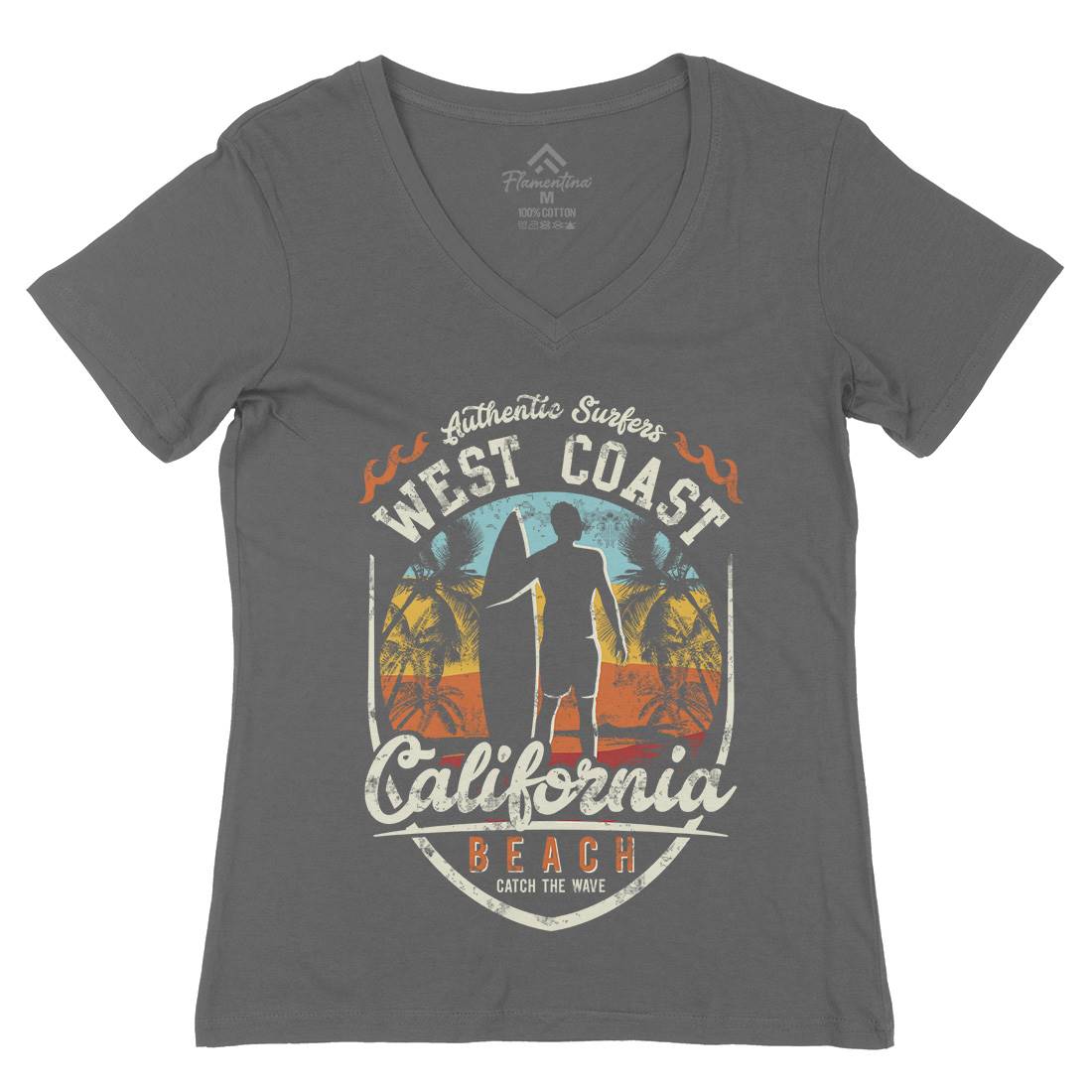 West Coast California Beach Womens Organic V-Neck T-Shirt Holiday D095