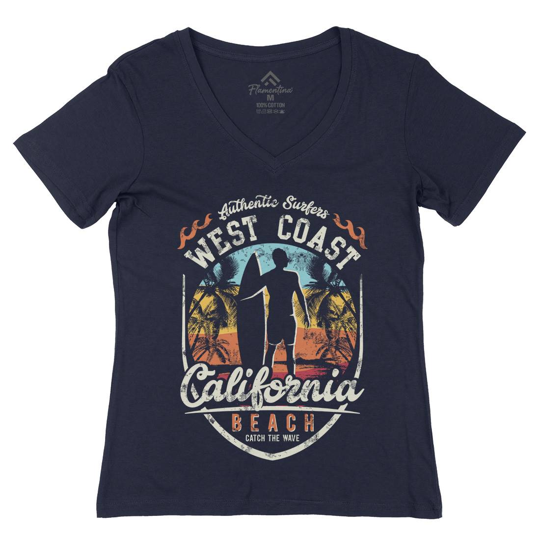 West Coast California Beach Womens Organic V-Neck T-Shirt Holiday D095