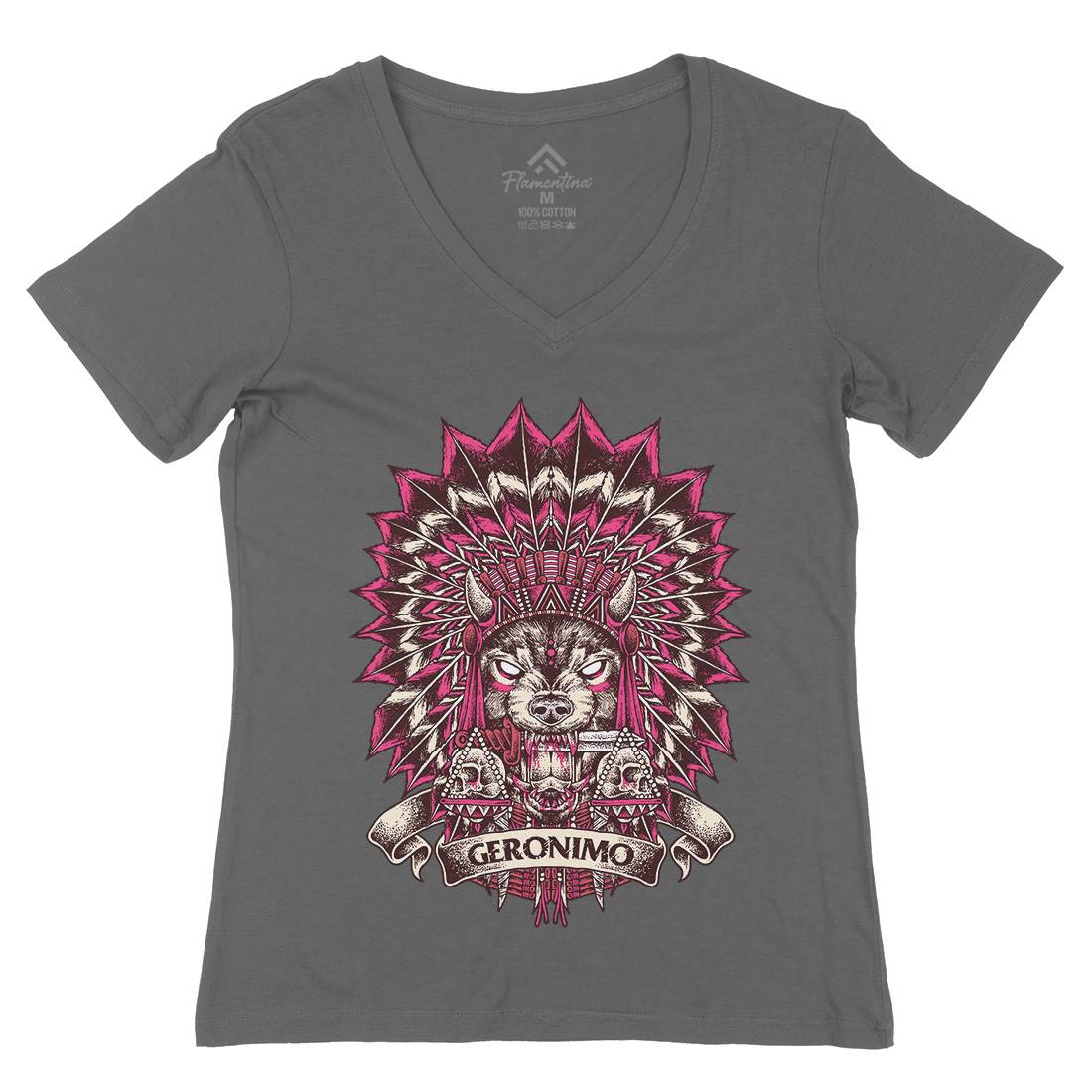 Wolf Chief Womens Organic V-Neck T-Shirt Animals D097
