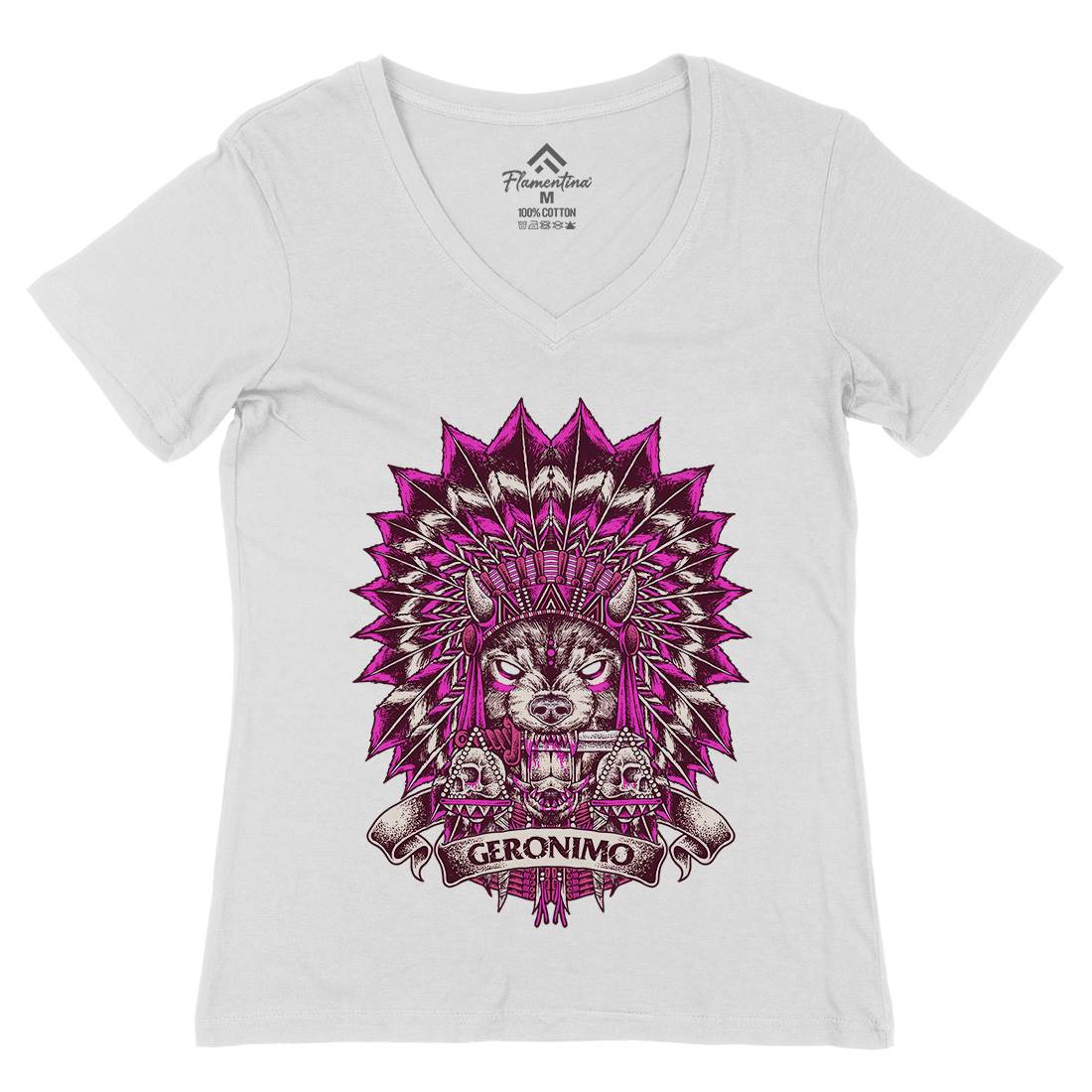 Wolf Chief Womens Organic V-Neck T-Shirt Animals D097