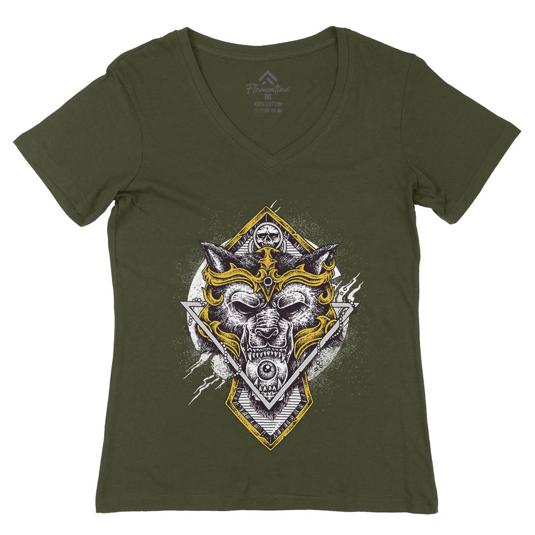 Wolf Warrior Womens Organic V-Neck T-Shirt Animals D098