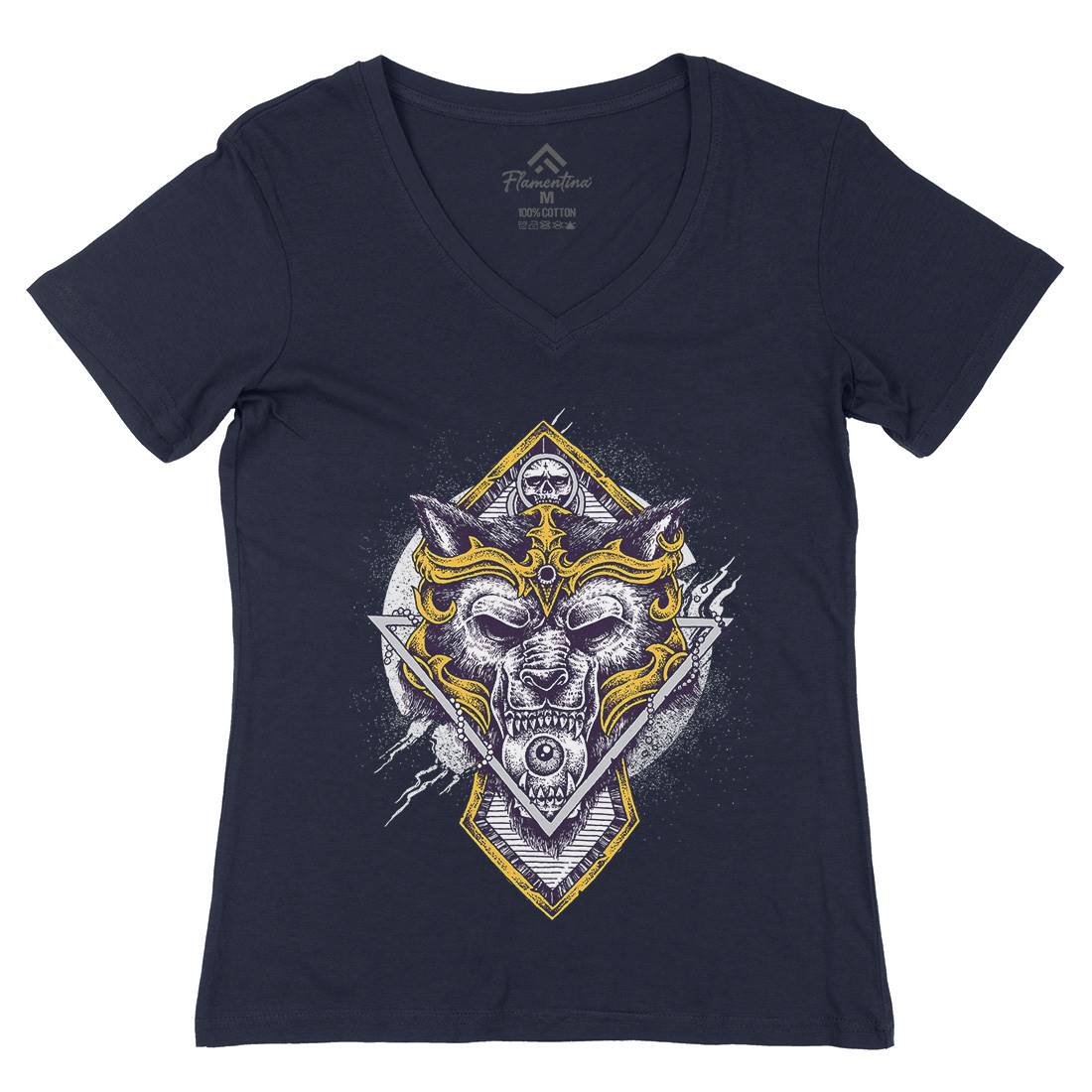Wolf Warrior Womens Organic V-Neck T-Shirt Animals D098