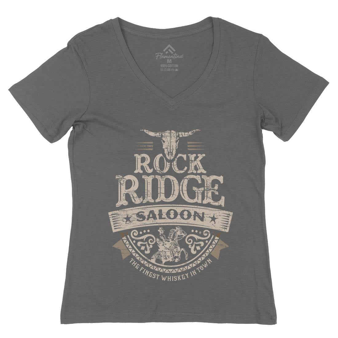 Rock Ridge Saloon Womens Organic V-Neck T-Shirt Music D101