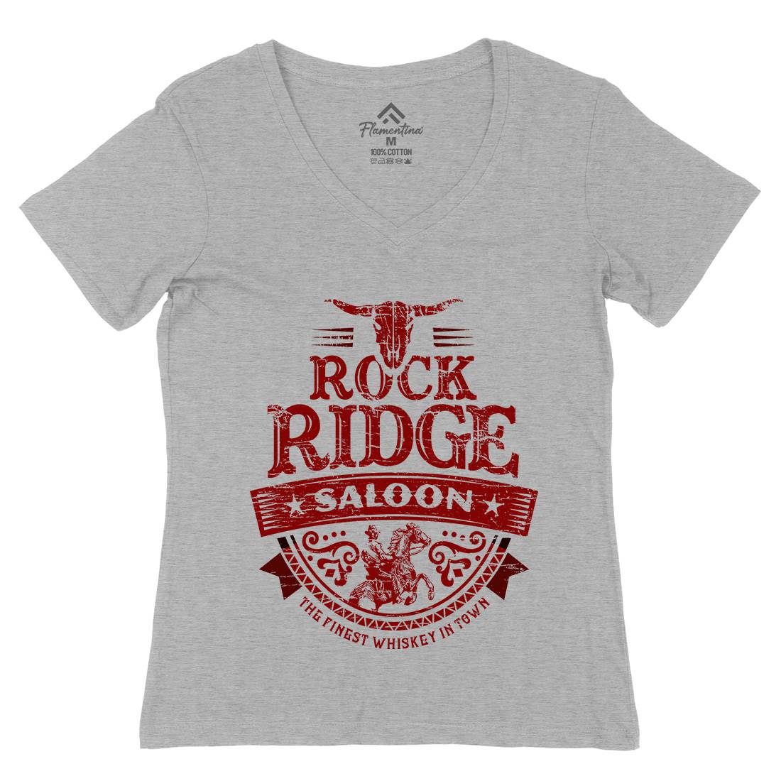 Rock Ridge Saloon Womens Organic V-Neck T-Shirt Music D101