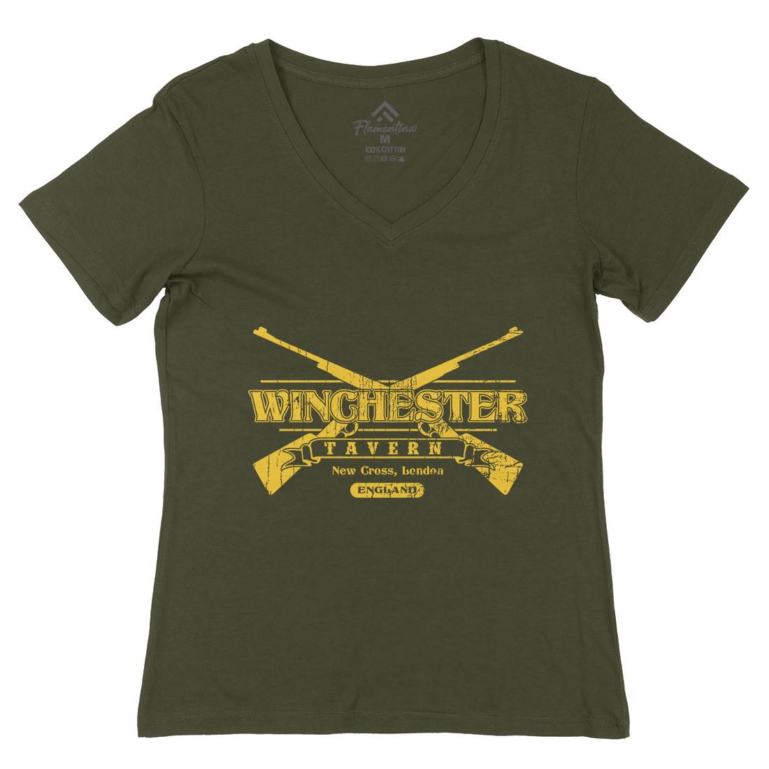 Winchester Tavern Womens Organic V-Neck T-Shirt Horror D102