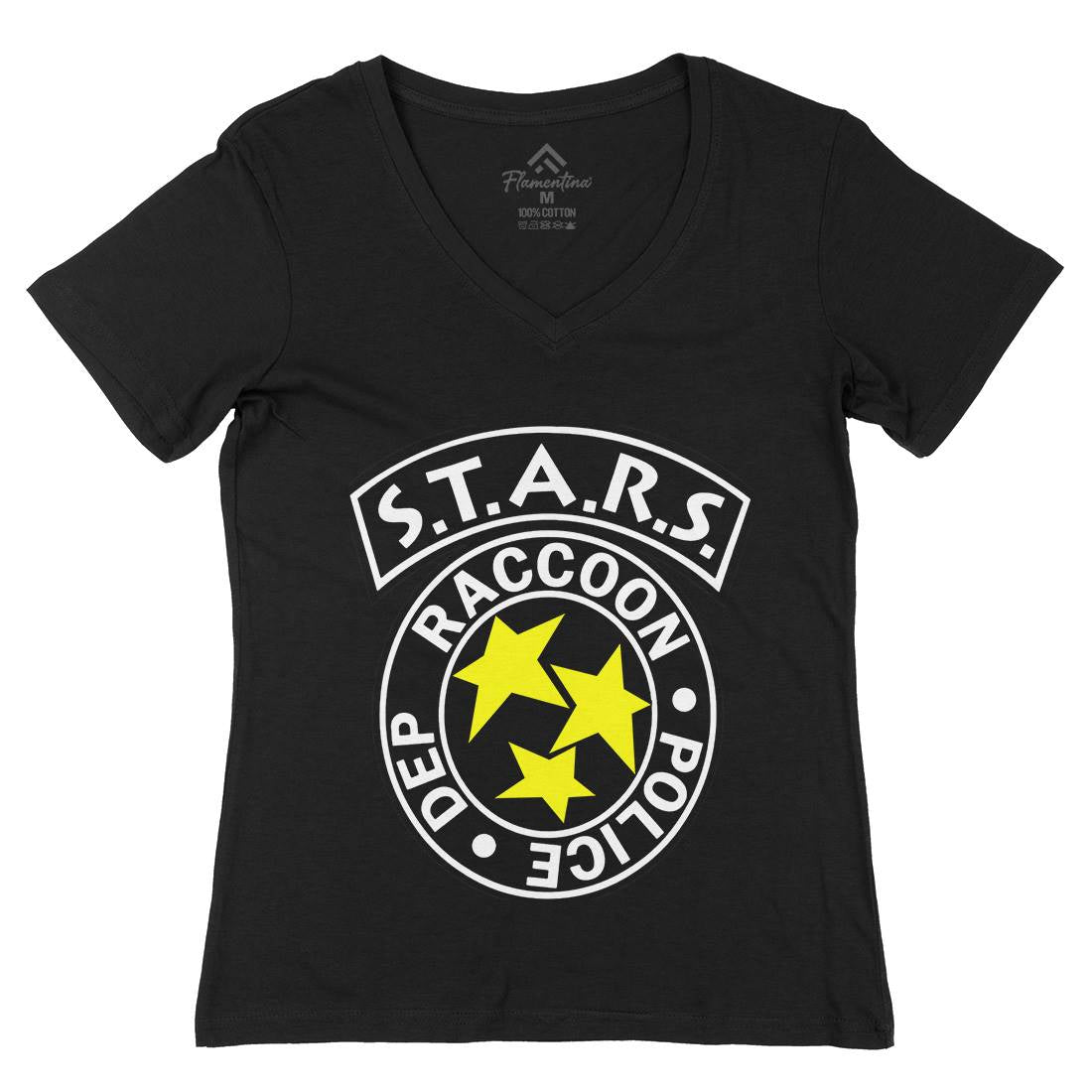 Racoon Womens Organic V-Neck T-Shirt Horror D104