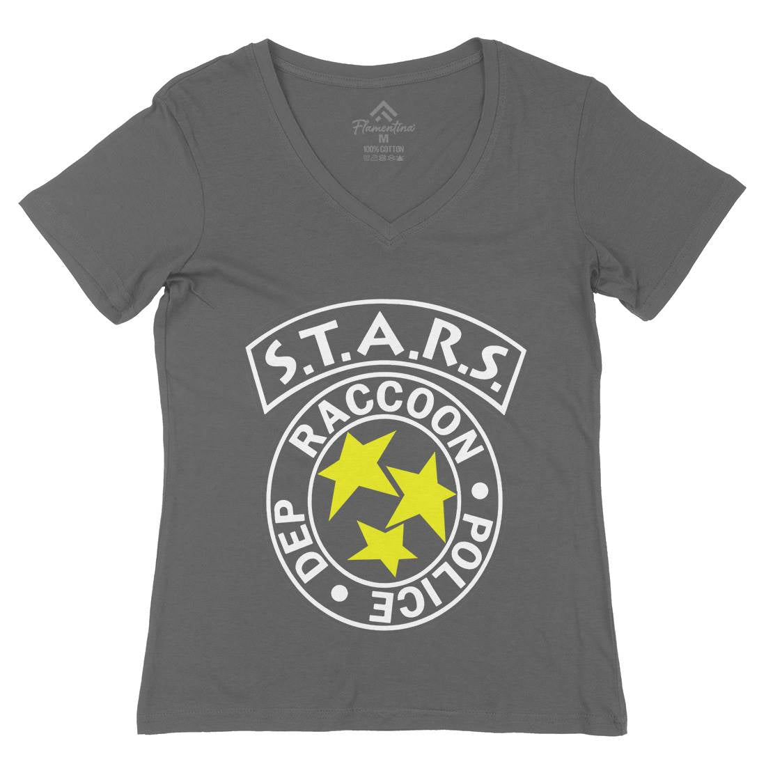 Racoon Womens Organic V-Neck T-Shirt Horror D104